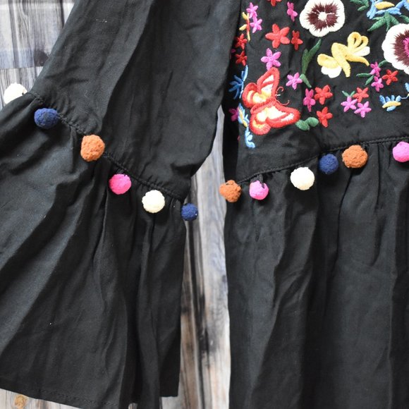 Jodifl Black Boho Embroidered Top Pom Pom XL - Picture 3 of 8
